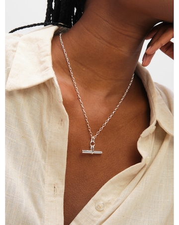 Inicio Sterling Silver Plated Polished T-Bar Pendant - Gift Pouch