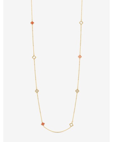 Jon Richard Gold Plated and Coral Long Station Clover Necklace