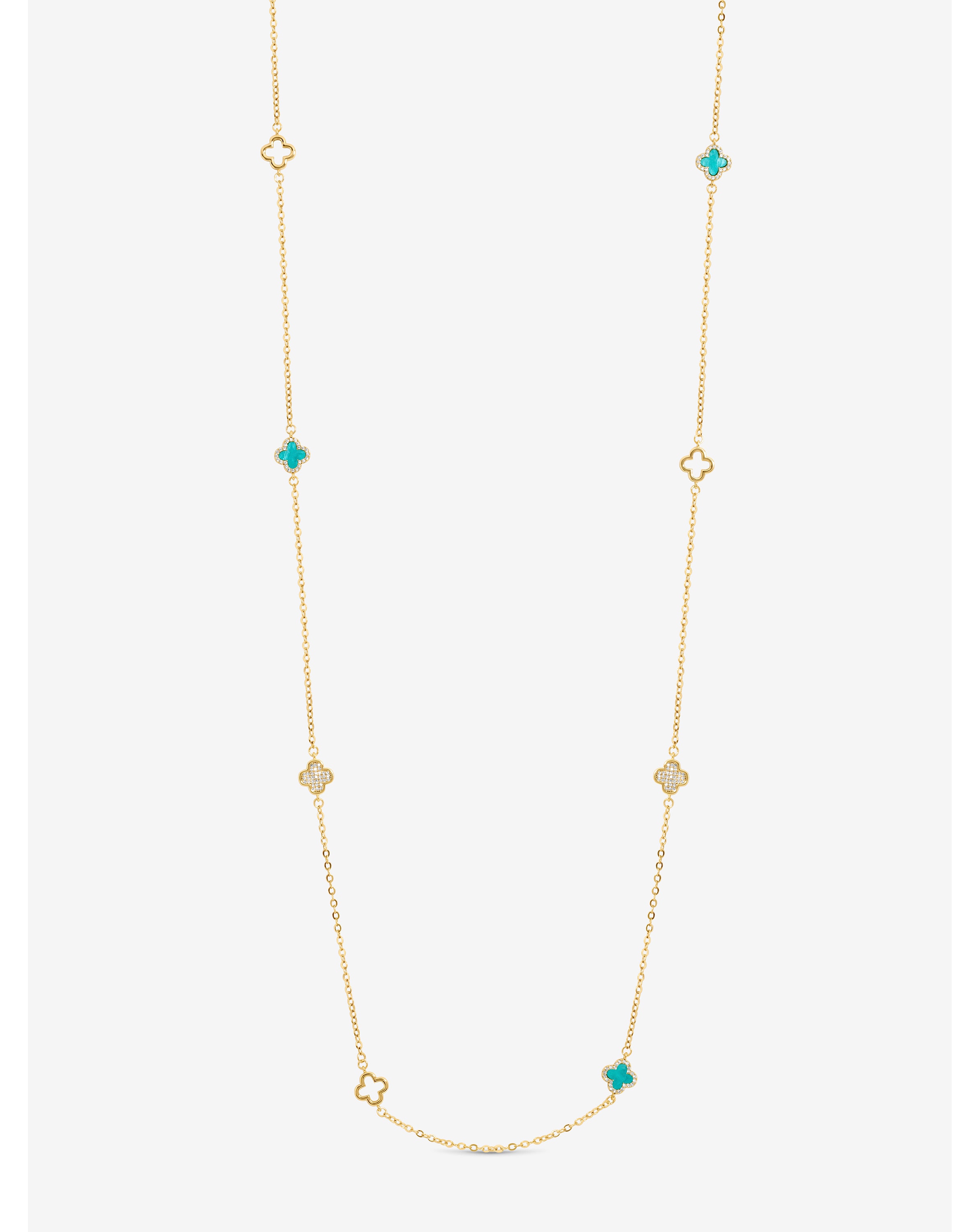 New In - Gold Turquoise Long Clover Necklace