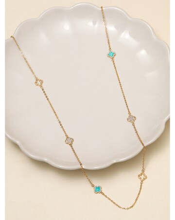 Jon Richard Gold Plated and Turquoise Long Station Clover Necklace