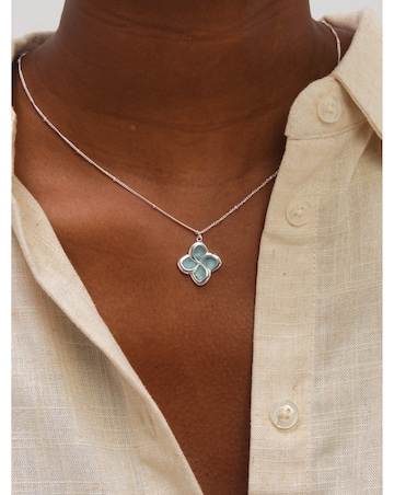 Inicio Sterling Silver Plated Turquoise Clover Pendant - Gift Pouch