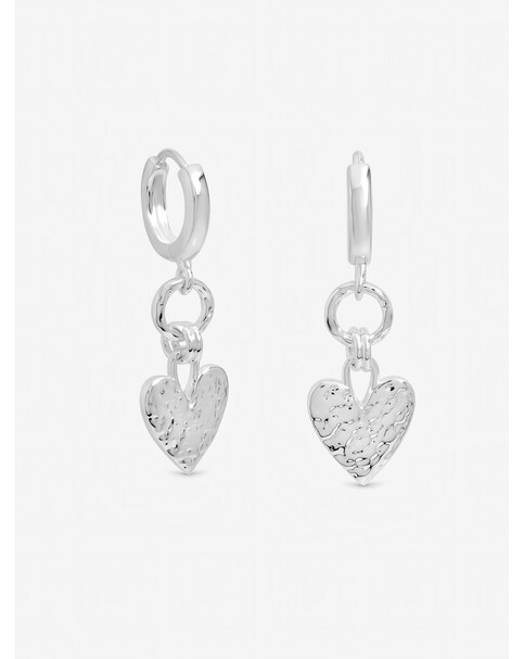 Inicio Sterling Silver Plated Hammered Heart Link Drop Hoop Earrings