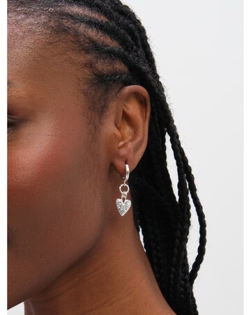 Inicio Sterling Silver Plated Hammered Heart Link Drop Hoop Earrings