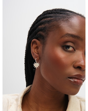 Inicio Sterling Silver Plated Mother of Pearl Heart Charm Hoop Earrings