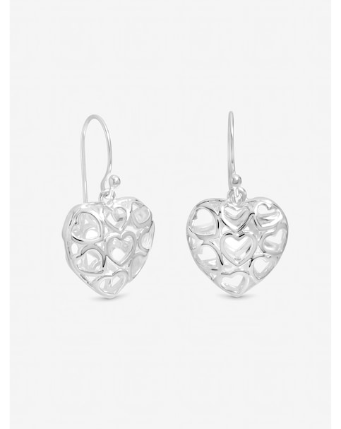 Inicio Sterling Silver Plated Filagree Puff Heart Fishhook Earrings