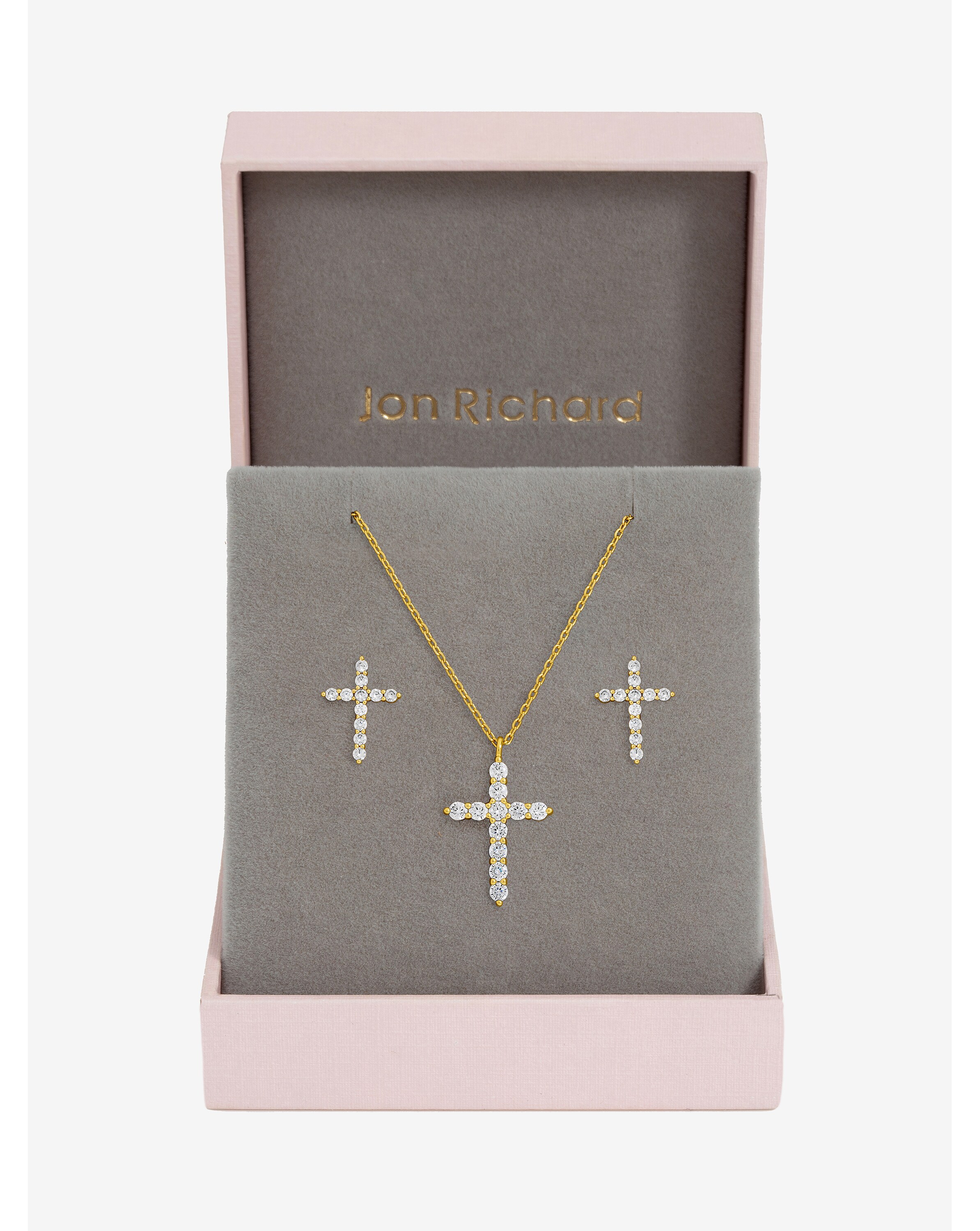 New In - Gold Plated CZ Cross Set - Gift Box