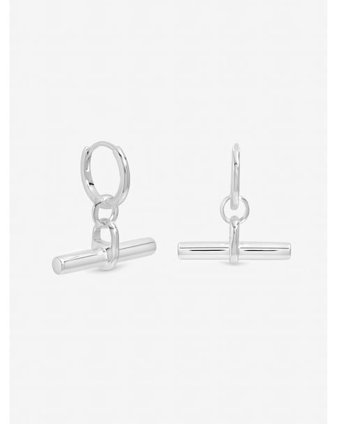 Inicio Sterling Silver Plated Polished T-Bar Hoop Earrings