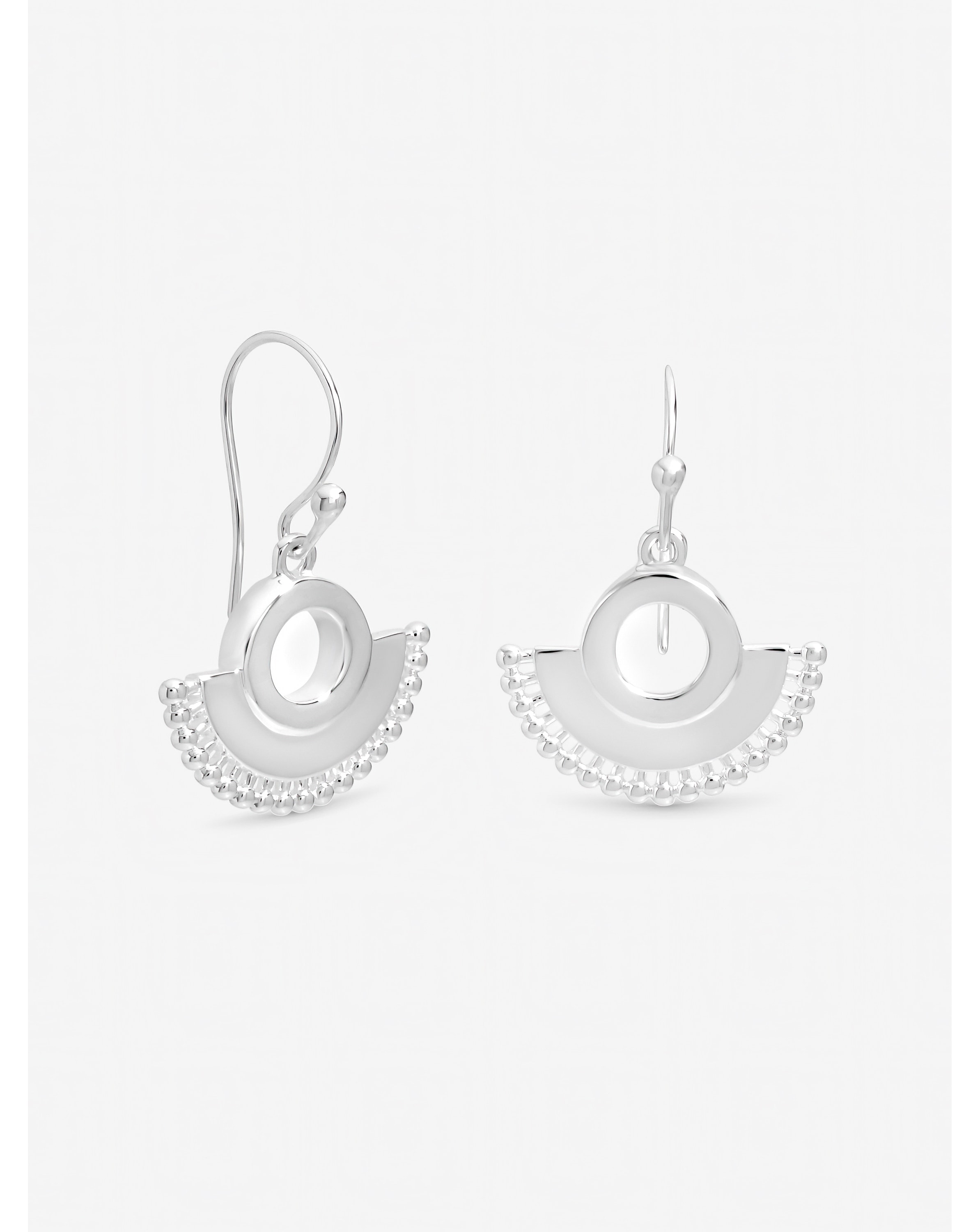 New In - Silver Beaded Fan Fishhook Earrings