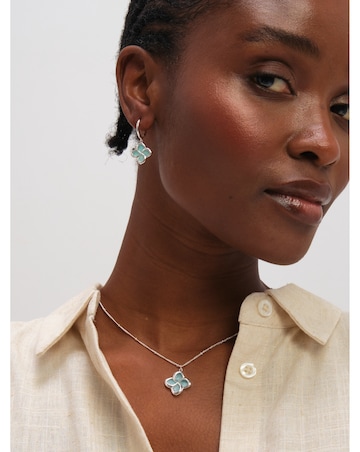 Inicio Sterling Silver Plated Turquoise Clover Huggie Hoops