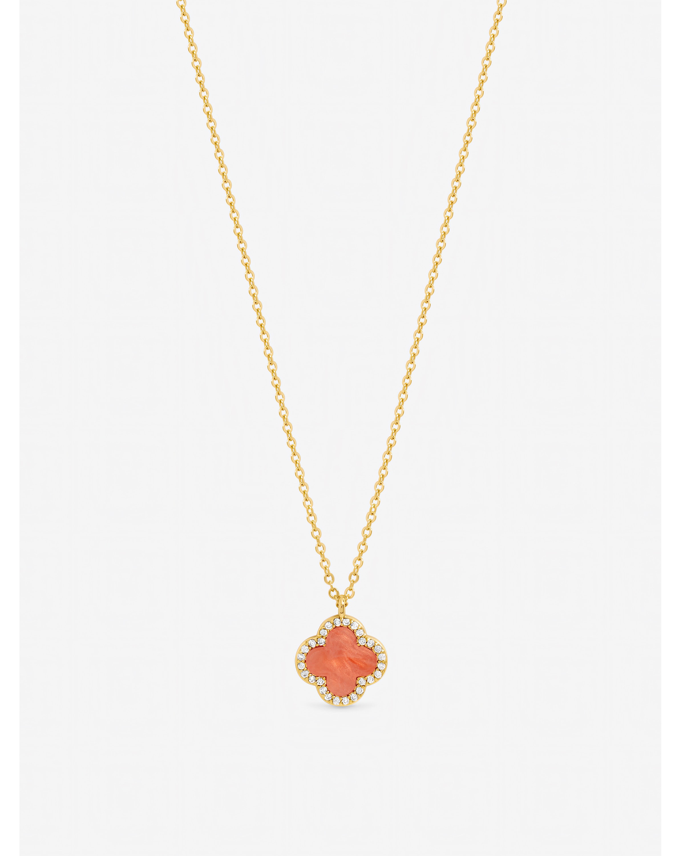 Gold Plated Coral Clover Pendant