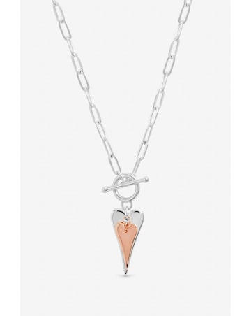 Inicio Sterling Silver Plated Two Tone T-Bar Heart Necklace - Gift Pouch