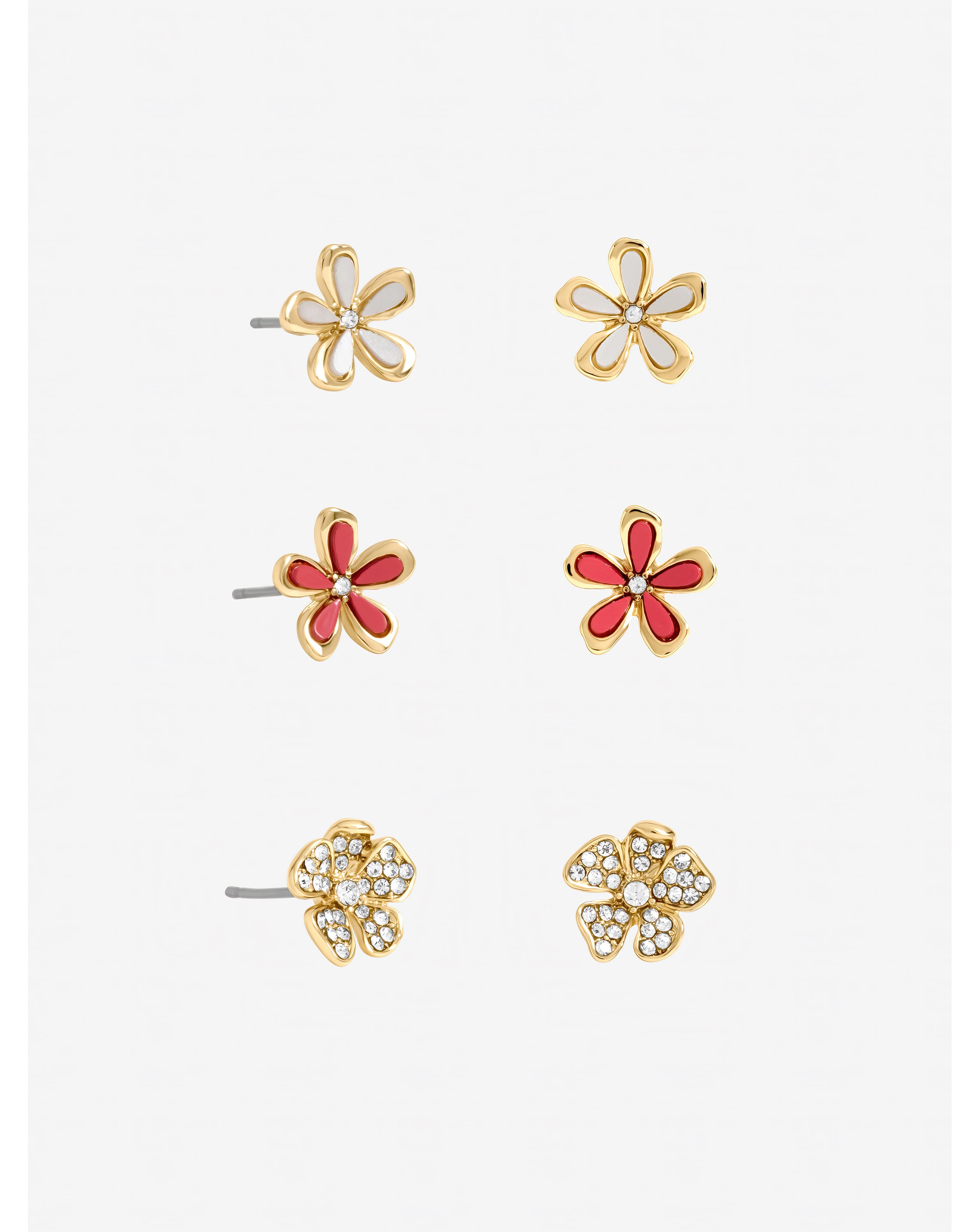 Gold Plated & Floral Earrings - 3 Pack