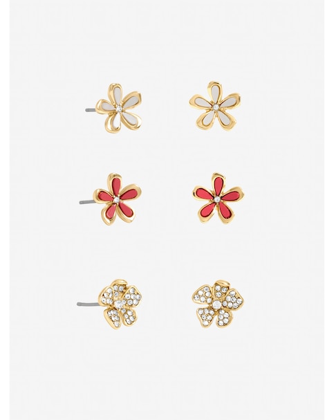 Mood Gold Plated Floral Earrings - Pack of 3