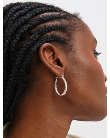 Inicio Sterling Silver Plated Polished Textured Oval Hoop Earrings