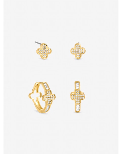 Jon Richard Gold Plated and Pave Clover Hoop Earrings - Pack of 2