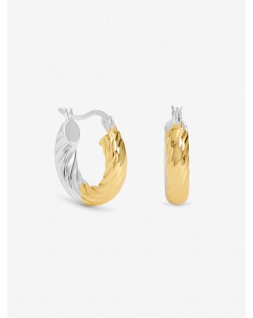 Inicio Sterling Silver Plated Two Tone Textured Twist Hoop Earrings