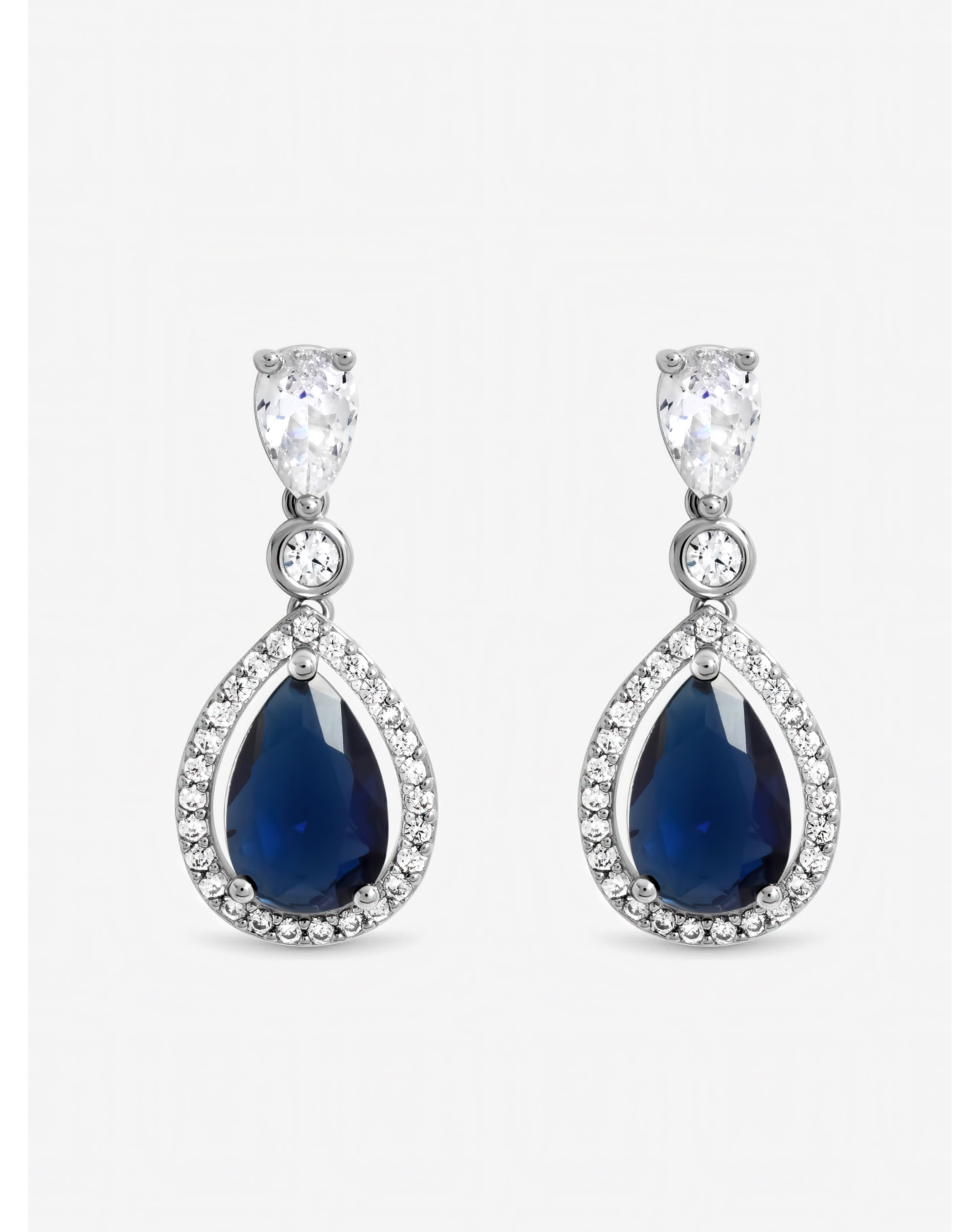 New In - Rhodium Plated Blue CZ Drop Earrings