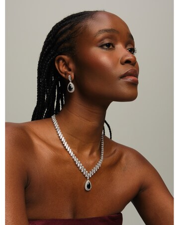 Jon Richard Rhodium Plated Cubic Zirconia Sapphire Pear Drop Earrings