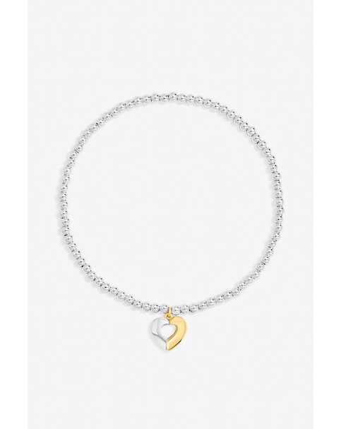 Inicio Sterling Silver Plated Two Tone Heart Stretch Bracelet - Gift Pouch
