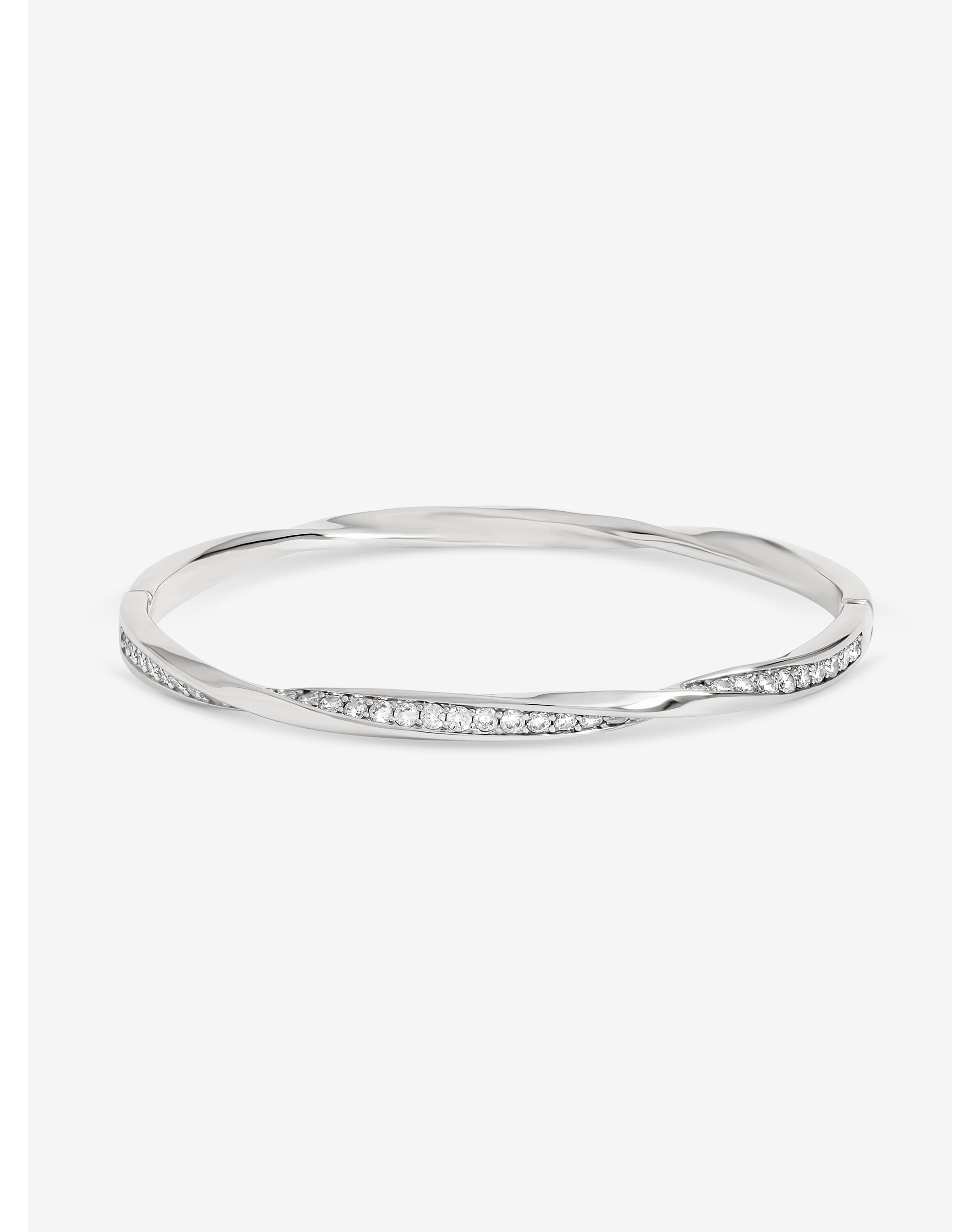 New In - Rhodium Plated and Pave Twist Bangle
