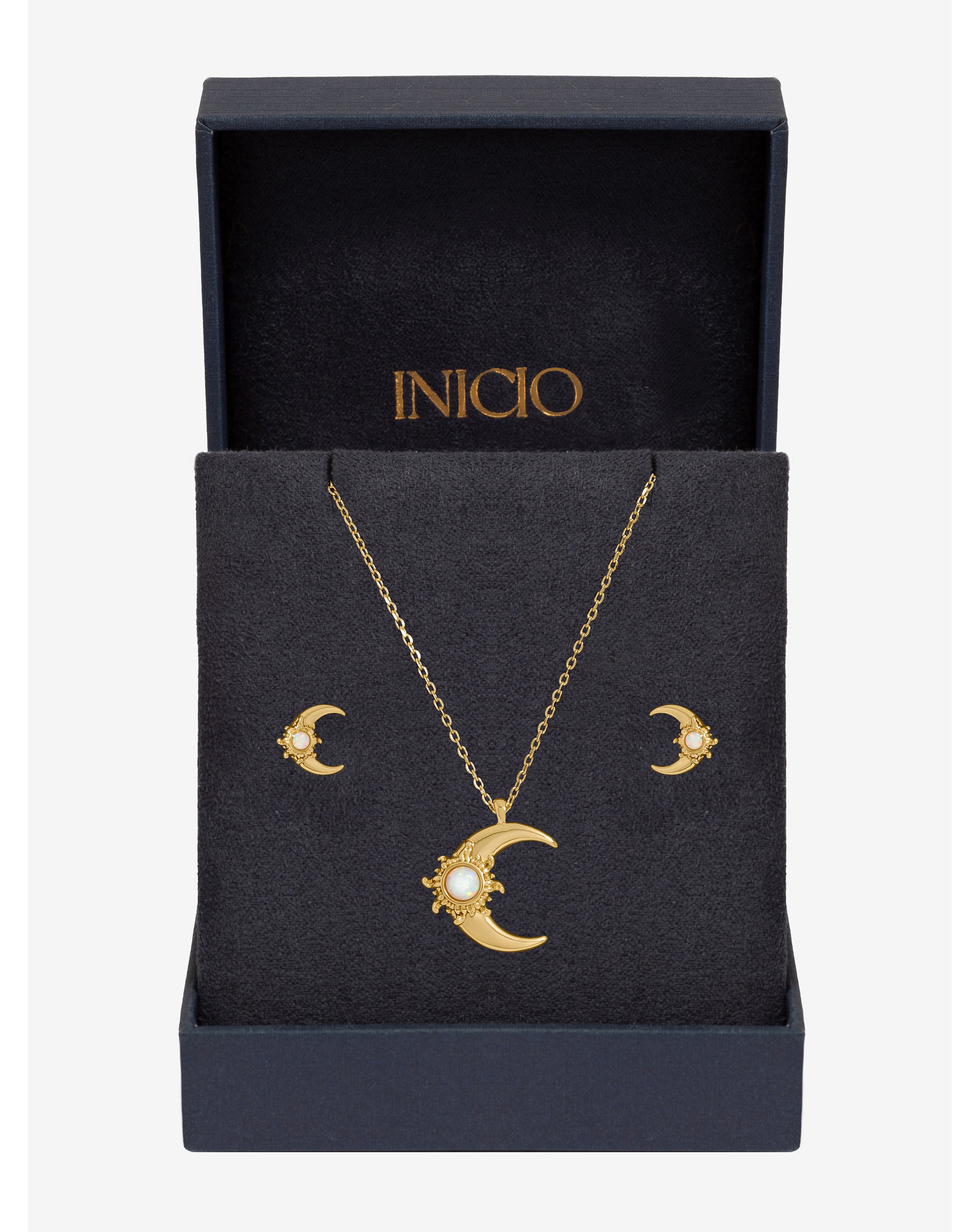 New In - Gold Plated and Opal Moon Set - Gift Box