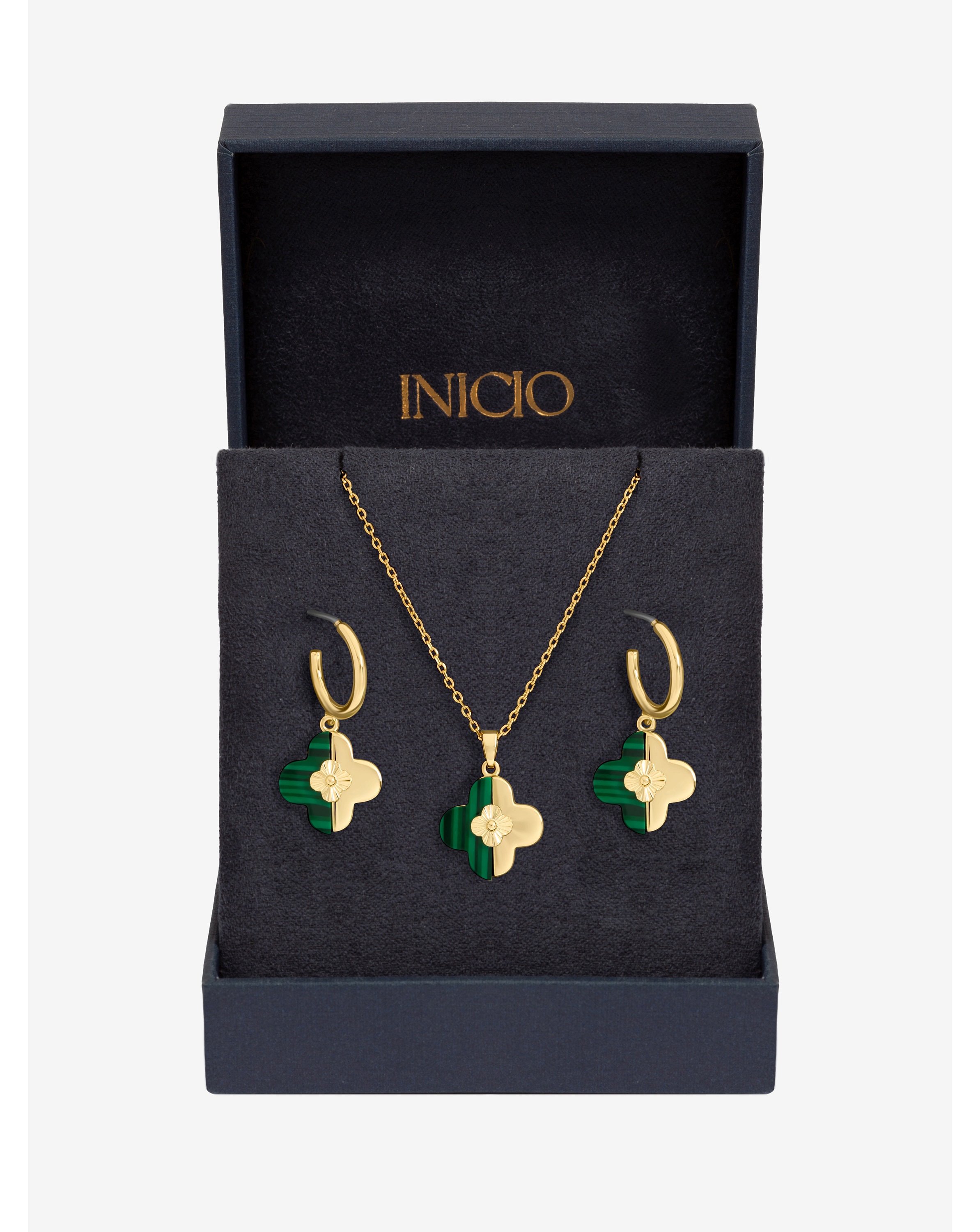 New In - Gold Malachite Clover Set - Gift Box