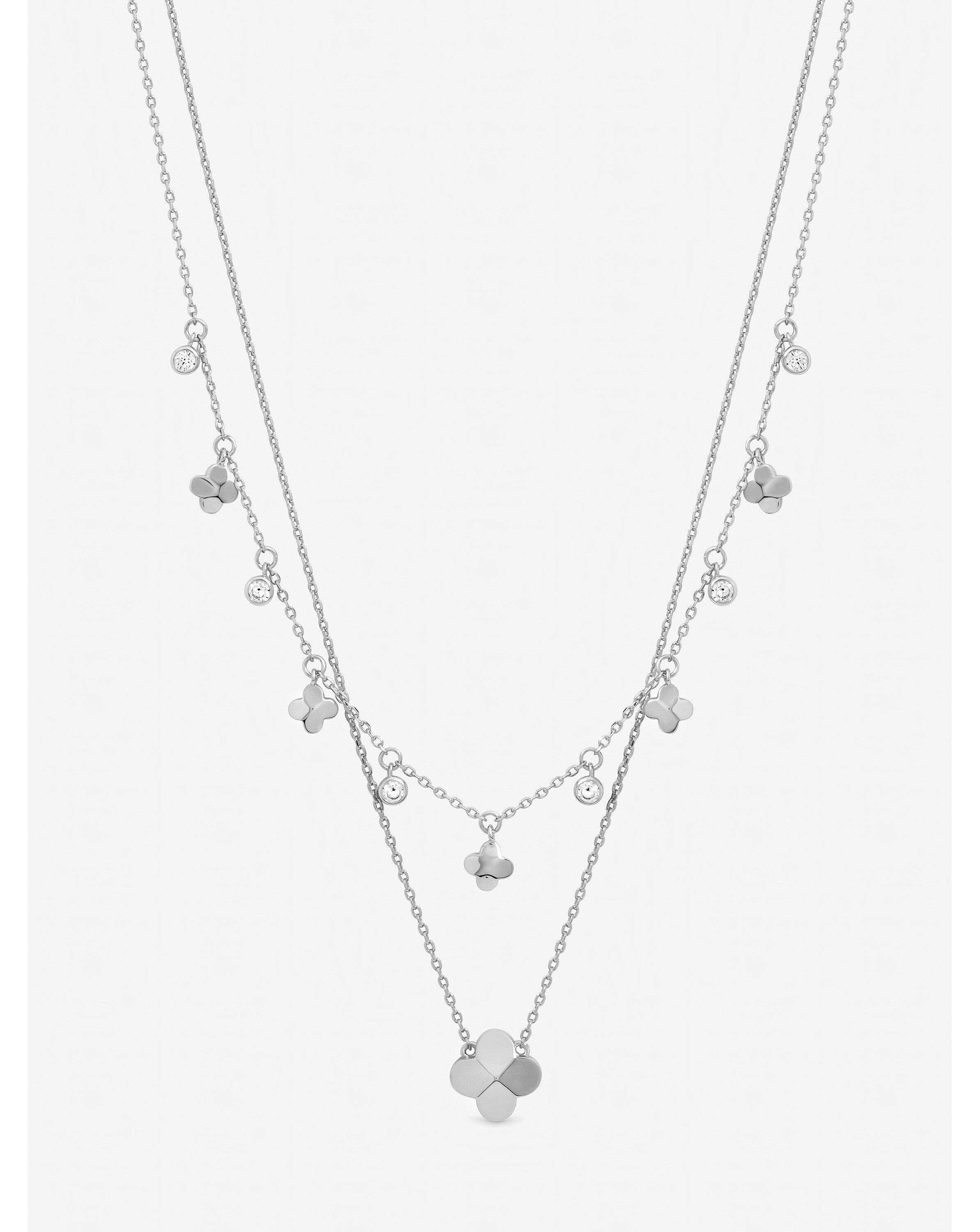 New In - Double Row Bezel Station Clover Necklace