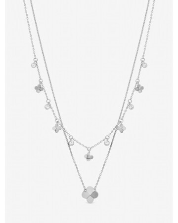 Inicio Sterling Silver Plated Double Row Bezel Clover Necklace - Gift Pouch