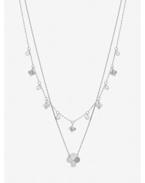 Inicio Sterling Silver Plated Double Row Bezel Clover Necklace - Gift Pouch