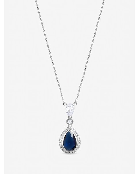 Jon Richard Rhodium Plated Cubic Zirconia Sapphire Pendant Necklace