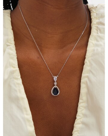 Jon Richard Rhodium Plated Cubic Zirconia Sapphire Pendant Necklace