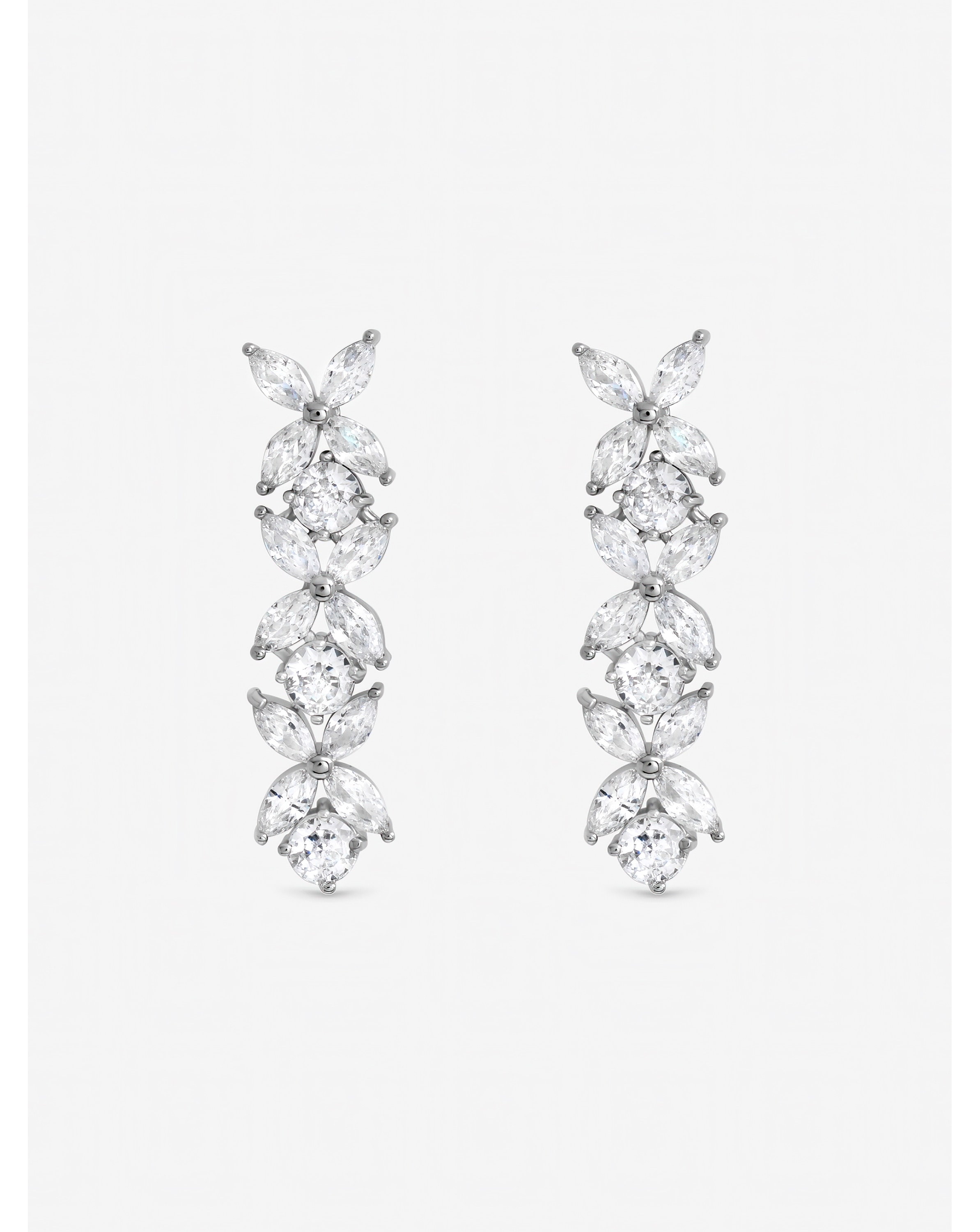 New In - Rhodium Plated CZ Floral Earrings