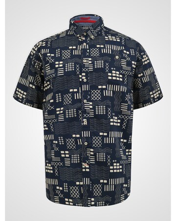 RICK-D555 Navy Geometric AO Print Short Sleeve Button Down Collar Shirt