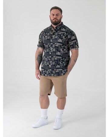 RICK-D555 Navy Geometric AO Print Short Sleeve Button Down Collar Shirt