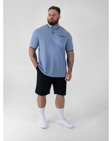 HARVEY 1-D555 Blue Pique Polo With Jacquard Collar And Cuffs With Chest Pocket