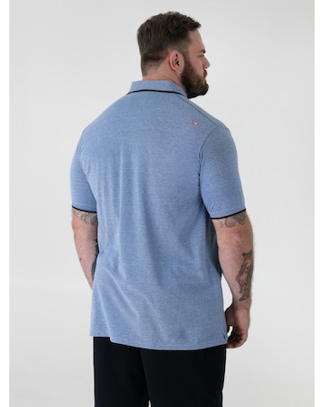 HARVEY 1-D555 Blue Pique Polo With Jacquard Collar And Cuffs With Chest Pocket