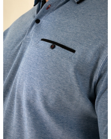 HARVEY 1-D555 Blue Pique Polo With Jacquard Collar And Cuffs With Chest Pocket