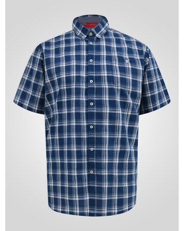 MORRIS-D555 French Navy Check Button Down Collar S/S Shirt With Pocket