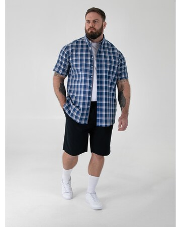 MORRIS-D555 French Navy Check Button Down Collar S/S Shirt With Pocket