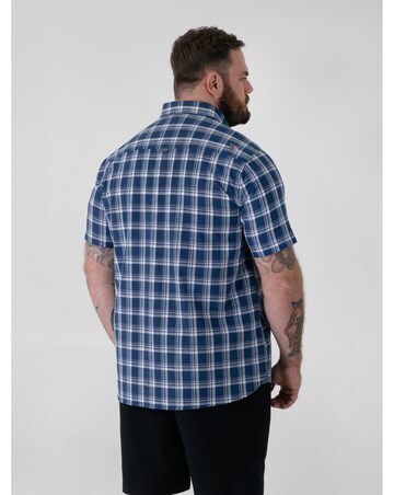 MORRIS-D555 French Navy Check Button Down Collar S/S Shirt With Pocket