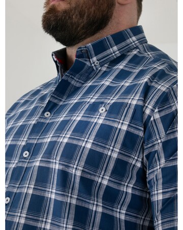MORRIS-D555 French Navy Check Button Down Collar S/S Shirt With Pocket