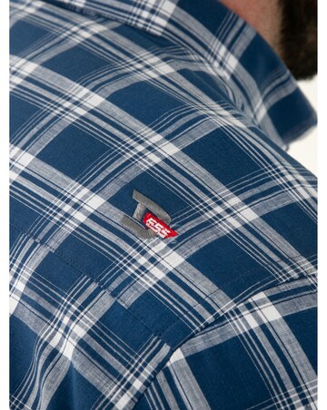 MORRIS-D555 French Navy Check Button Down Collar S/S Shirt With Pocket