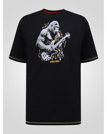 MACFARLAN-D555 Gorilla Playing Guitar Printed Crew Neck T-shirt