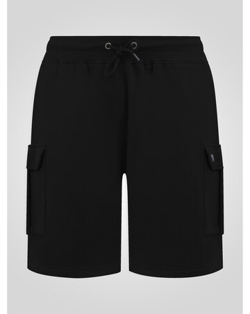 ROBINSON 1-D555 Black Elasticated Waist Fleece Cargo Shorts With Bear Embroidery