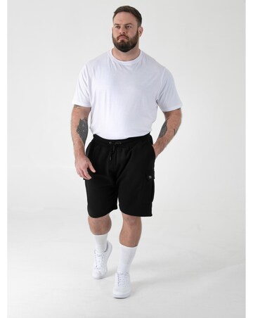 ROBINSON 1-D555 Black Elasticated Waist Fleece Cargo Shorts With Bear Embroidery
