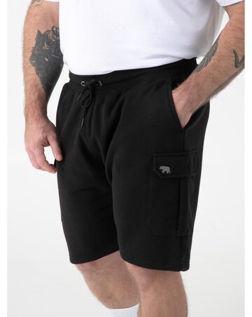 ROBINSON 1-D555 Black Elasticated Waist Fleece Cargo Shorts With Bear Embroidery