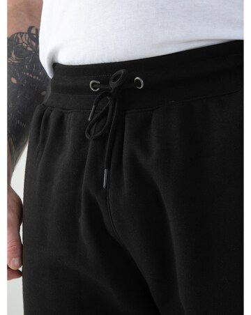 ROBINSON 1-D555 Black Elasticated Waist Fleece Cargo Shorts With Bear Embroidery