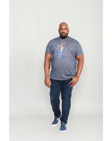 D555 Big And Tall Saxophone Saxophone Printed Crew Neck T-Shirt - Navy