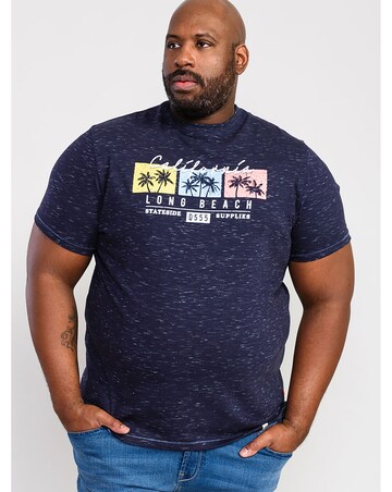 D555 Big And Tall Thorndon California Long Beach Printed T-Shirt - Navy