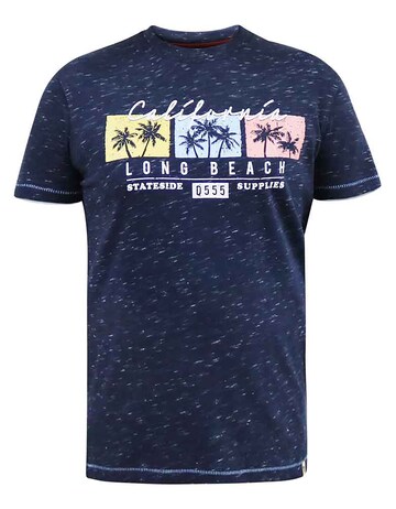 D555 Big And Tall Thorndon California Long Beach Printed T-Shirt - Navy